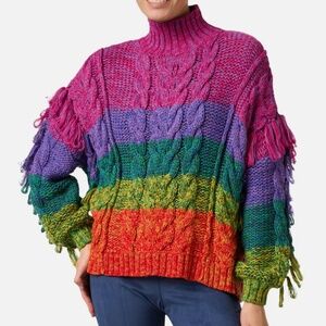 FARM Rio rainbow ombré fringe oversized sweater size (S) small NWT
